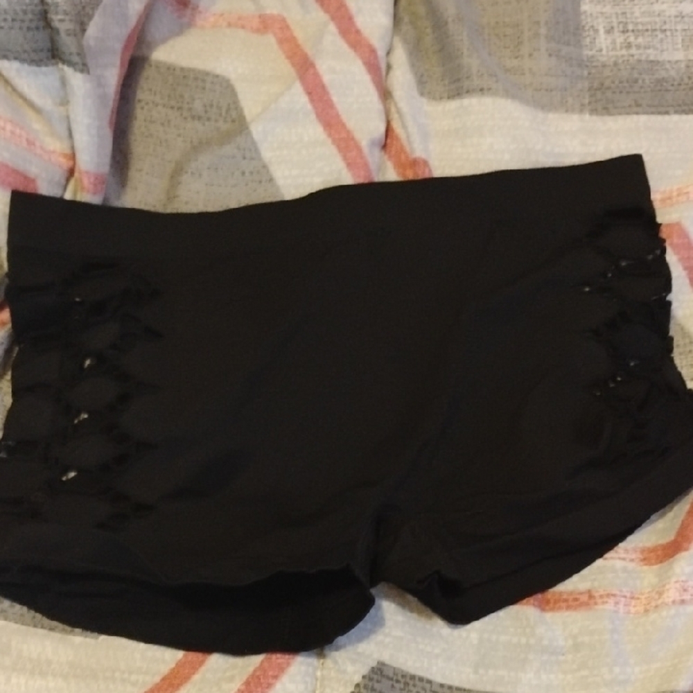 Black High-Waisted Shorts with Cutout Design